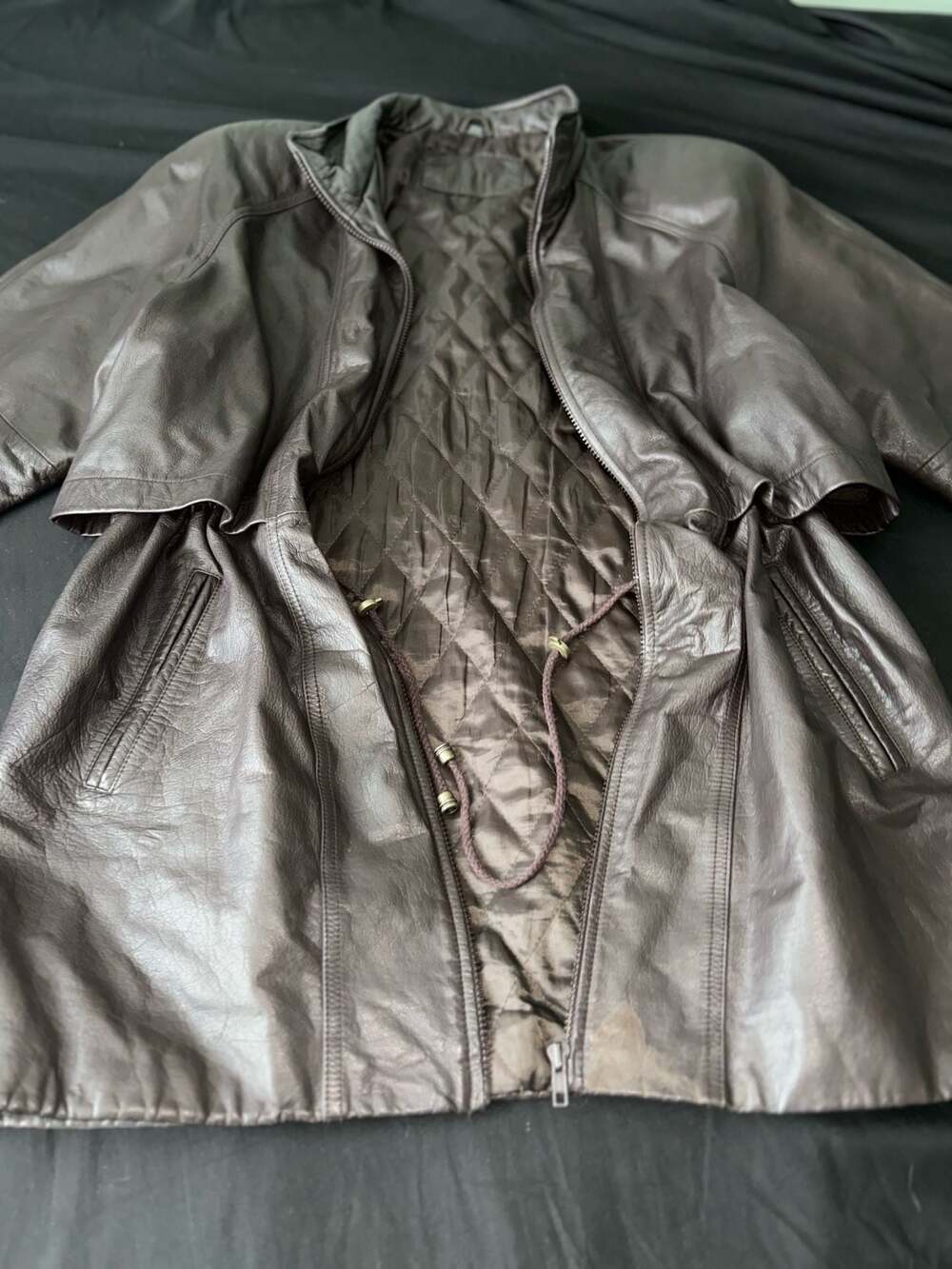 Vintage Genuine Leather Brown Quilted Lined Jacket Coat